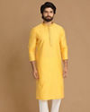 alt message - Manyavar Men Daffodil Yellow Solid Kurta Pajama image number 1